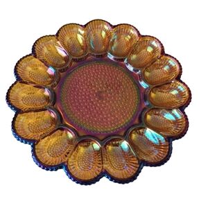 Carnival Glass Antique Hobnail Deviled Egg Platter Dish 11"